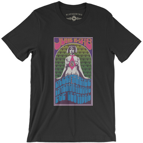 Vintage Style T-Shirt (Large) - Monterey Pop Festival Concert Poster Black Lightweight