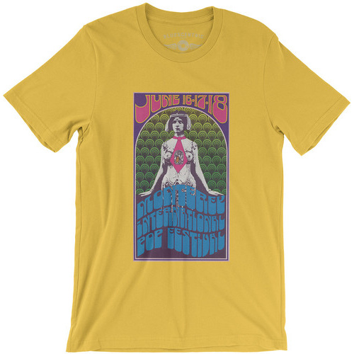 T-shirt - Monterey Pop Festival Concert: Yellow Lightweight Vintage Style(Large)